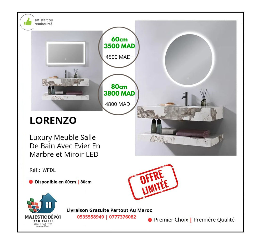 Meuble avec evier marbre blanc